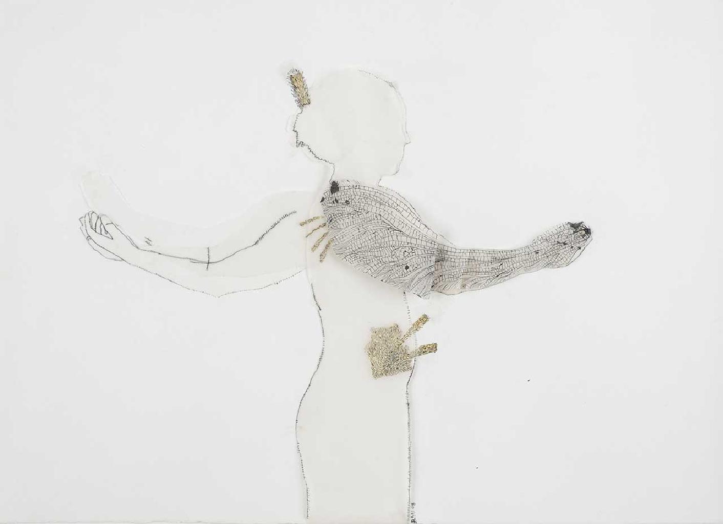 Fly me, 2008, μικτή τεχνική σε χαρτί, 24x33 εκ.