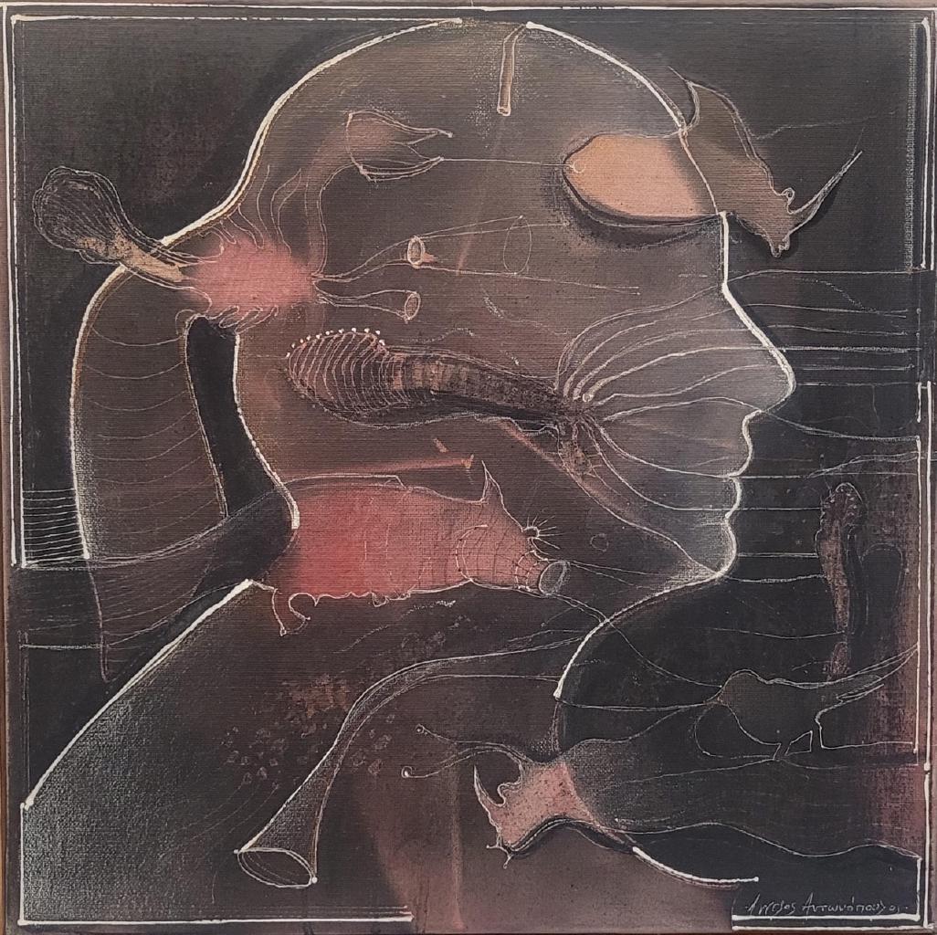 Πορτρέτο, 2017, ακρυλικά και μολύβια σε καμβά, 40Χ40 εκ.