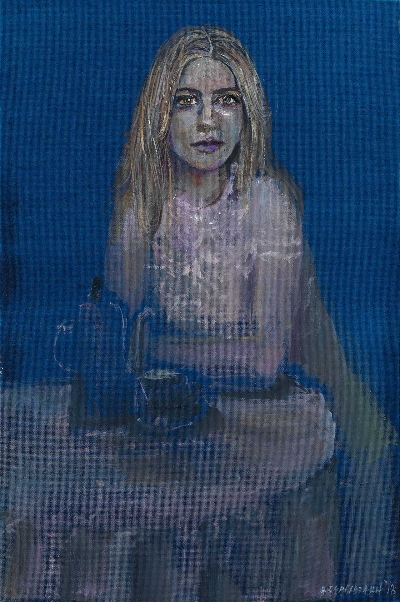 Πορτραίτο ΙΙ (καθιστή γυναίκα), 2018, λάδι σε καμβά, 30Χ20 εκ.