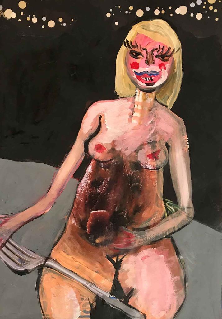 Rawhide bones is not digestible, 2018, ακρυλικά σε διαφημιστικό χαρτί, 29,5x20,5 εκ.