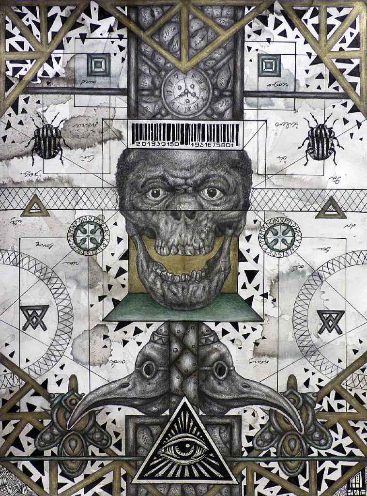 Χωρίς τίτλο, 2016, μελάνι, χρωματιστά μολύβια, μολύβι σε χαρτί, 34x24 εκ.