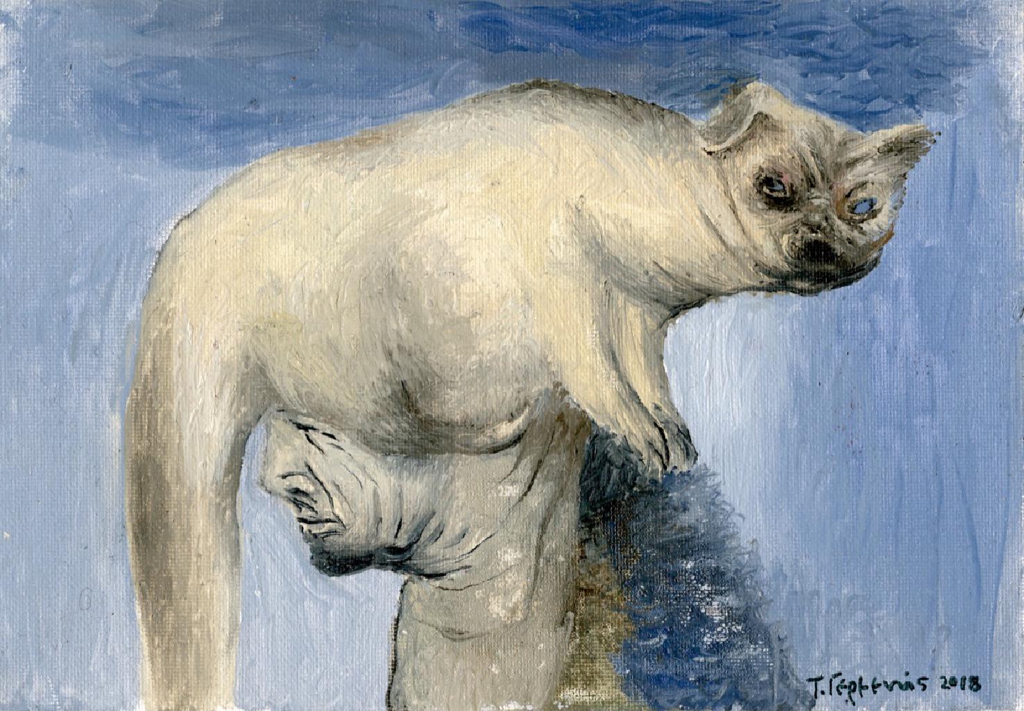 Χωρίς τίτλο, 2018, λάδι σε χαρτί, 18Χ25,4 εκ. (το έργο χάθηκε στις 20.02.2023 στην περιοχή Παναγίτσα, Π.Φάληρο)