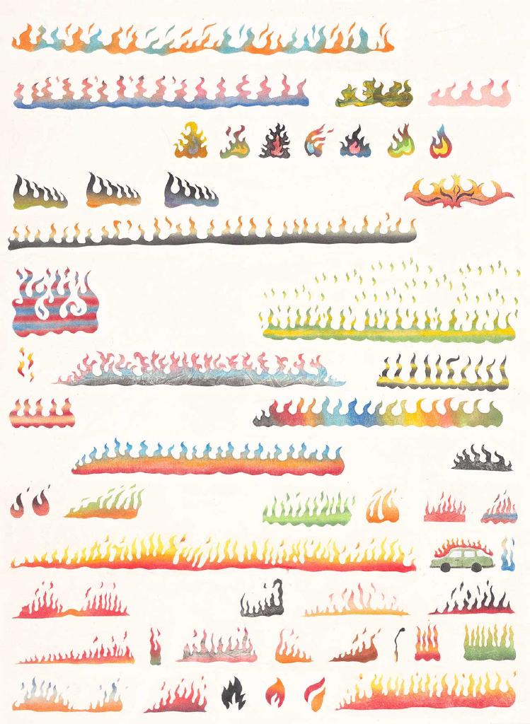 53 types of fire, 2020, χρώματα σκόνη σε χαρτί, 80Χ60 εκ.