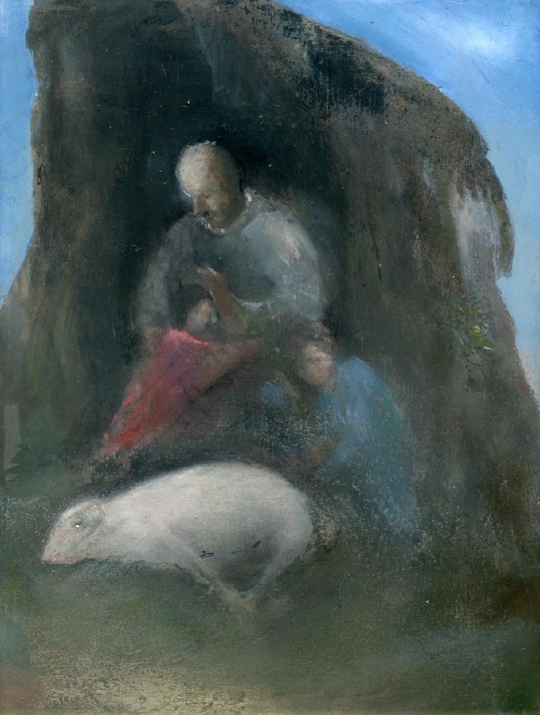 Τέσσερα (Αγία Οικογένεια), 2020-21, λάδι σε ξύλο, 30Χ22 εκ.