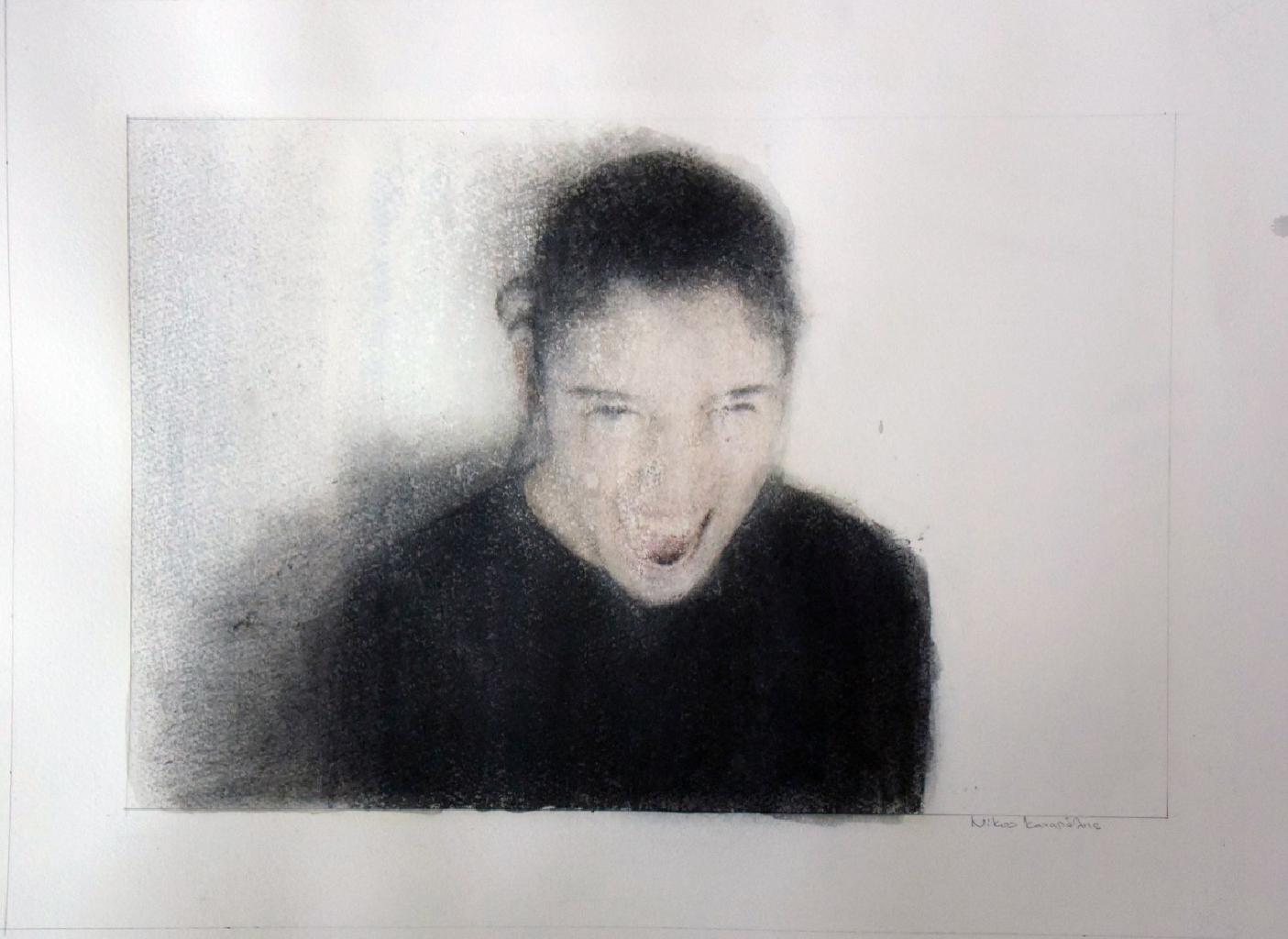 Angry, 2018, μελάνι, χρωματιστά μολύβια, γραφίτης σε χαρτί, 34Χ35 εκ.