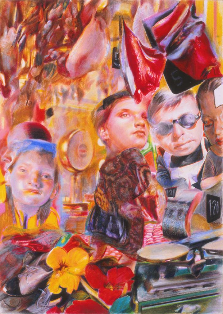 Η αγορά στην οδό Αθηνάς, 1999, ξυλομπογιές, 42x30 εκ.