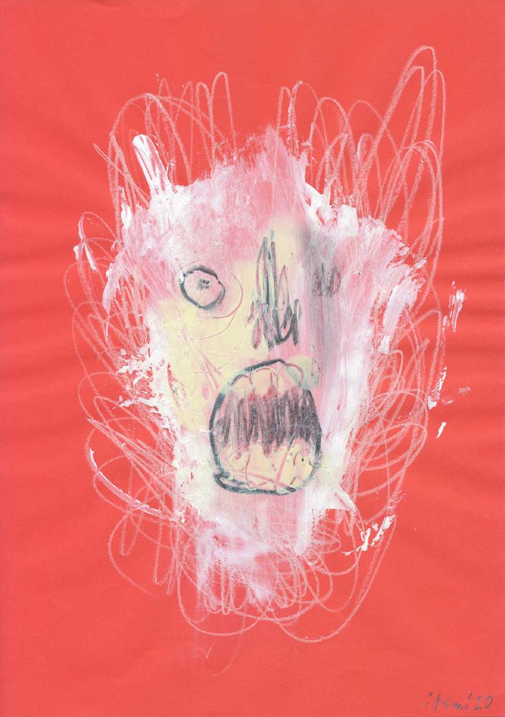 Quarantina II, 2020, ακρυλικό, spray, ξυλομπογιά και μολύβι σε χαρτί, 29,5Χ21 εκ.