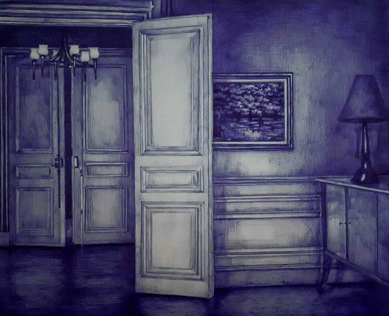 Αίθουσα αναμονής, 2020, στυλό σε χαρτί, 29x36 εκ.