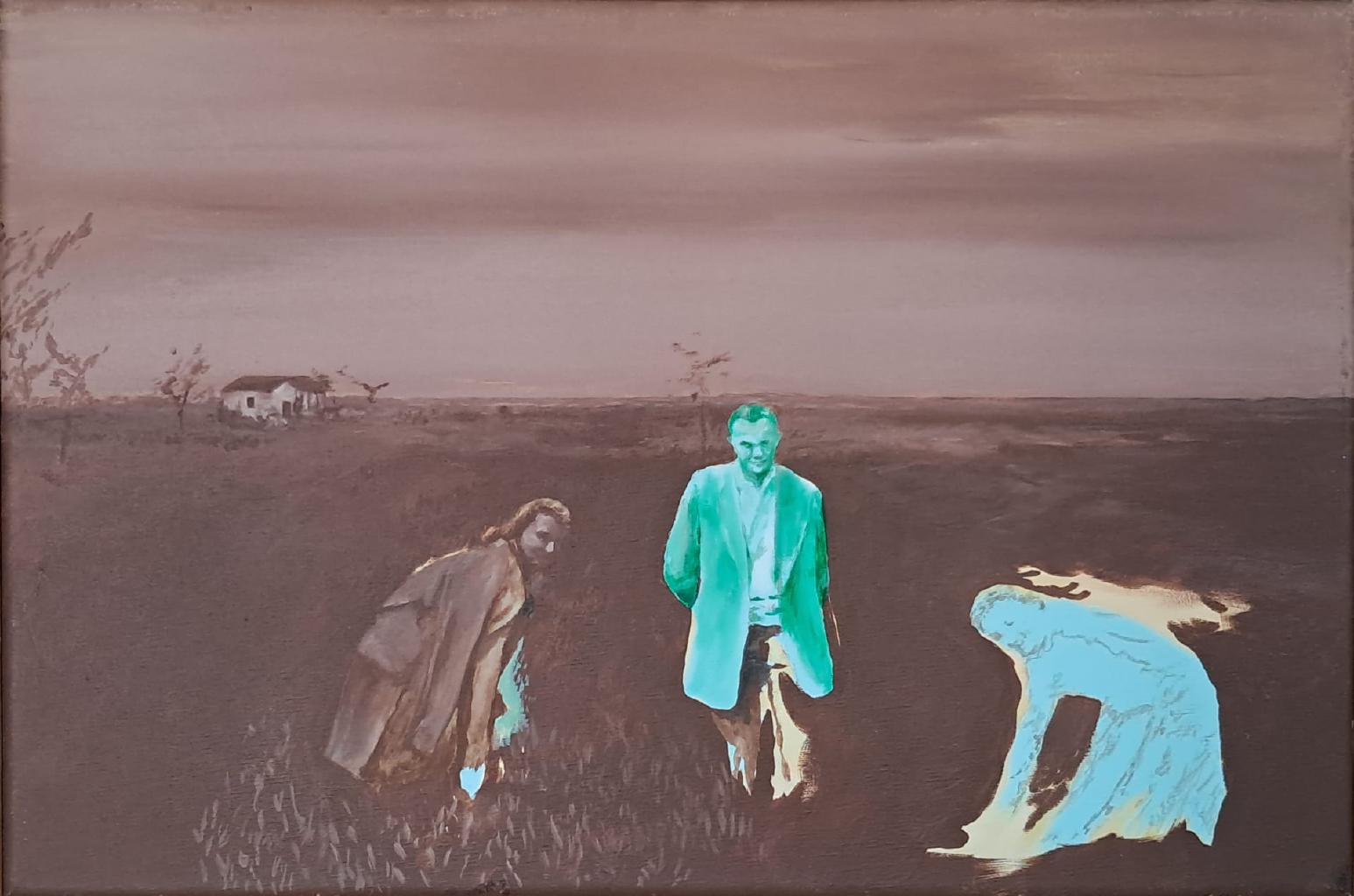 Εκδρομή, 2021, ακρυλικά, gesso και μολύβι σε καμβά, 40Χ60 εκ.