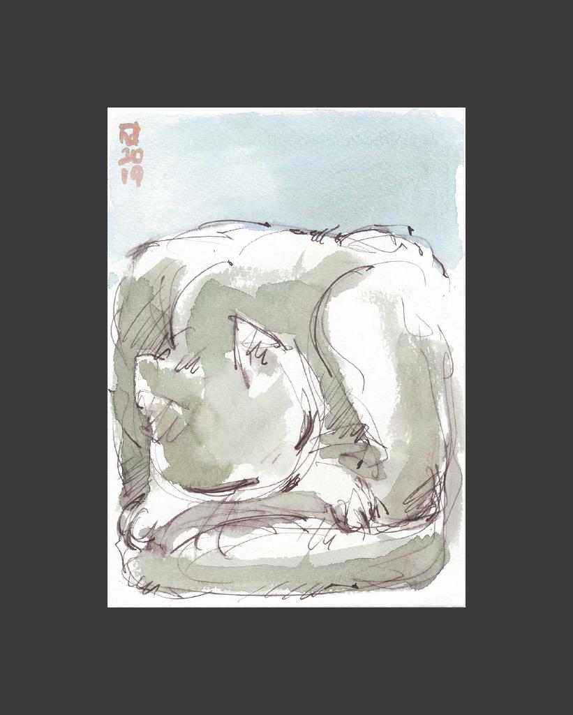Γάτα που κοιμάται, 2019, ακουαρέλα σε χαρτί, 20Χ15 εκ.