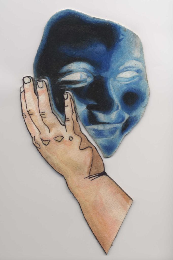 Μπλε πρόσωπο, 2020, κατασκευή από χαρτόνι, 2 τεμάχια, 25Χ16 εκ..