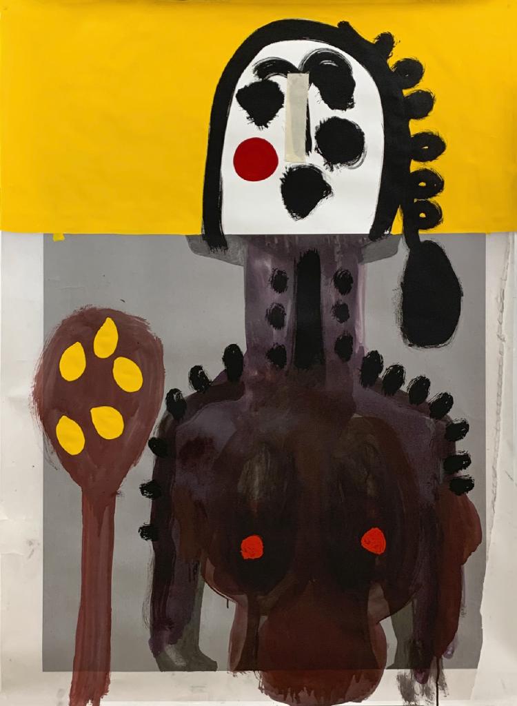 Trois Reines, 2021, gouache, charcoal, graphite, acrylic ink, collage on paper, Τρίπτυχο, 150Χ110 εκ. το καθένα