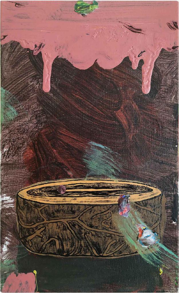 Study of a fossil (Arecaceae) II, 2020, ακρυλικό, μελάνι και κολάζ σε καμβά, 41Χ25 εκ.